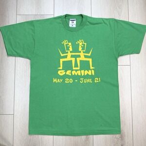VTG Large Gemini Zodiac‎ Graphic T Shirt Jerzees USA Green Yellow Horoscope Tee